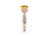 Rose gold Emerald Cut Yellow Sapphire  Halo Twist Band Solitaire Prong Setting Ring_26