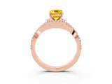 Rose gold Emerald Cut Yellow Sapphire  Halo Twist Band Solitaire Prong Setting Ring_27
