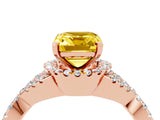 Rose gold Emerald Cut Yellow Sapphire  Halo Twist Band Solitaire Prong Setting Ring_28