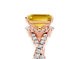 Rose gold Emerald Cut Yellow Sapphire  Halo Twist Band Solitaire Prong Setting Ring_29