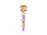 Rose gold Emerald Cut Yellow Sapphire Halo Twist Band Solitaire Prong Setting Ring_38