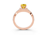 Rose gold Emerald Cut Yellow Sapphire Halo Twist Band Solitaire Prong Setting Ring_39