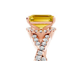 Rose gold Emerald Cut Yellow Sapphire Halo Twist Band Solitaire Prong Setting Ring_41
