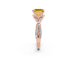 Rose gold Emerald Cut Yellow Sapphire  Halo Twist Band Solitaire Prong Setting Ring_44