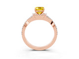 Rose gold Emerald Cut Yellow Sapphire  Halo Twist Band Solitaire Prong Setting Ring_45