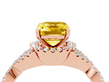 Rose gold Emerald Cut Yellow Sapphire  Halo Twist Band Solitaire Prong Setting Ring_46