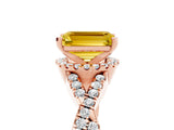 Rose gold Emerald Cut Yellow Sapphire  Halo Twist Band Solitaire Prong Setting Ring_47