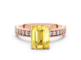 Rose gold Emerald Cut Yellow Sapphire Milgrain Pavé Engagement Ring with Four-Prong Setting_36