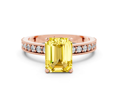 Rose gold Emerald Cut Yellow Sapphire Milgrain Pavé Engagement Ring with Four-Prong Setting_36