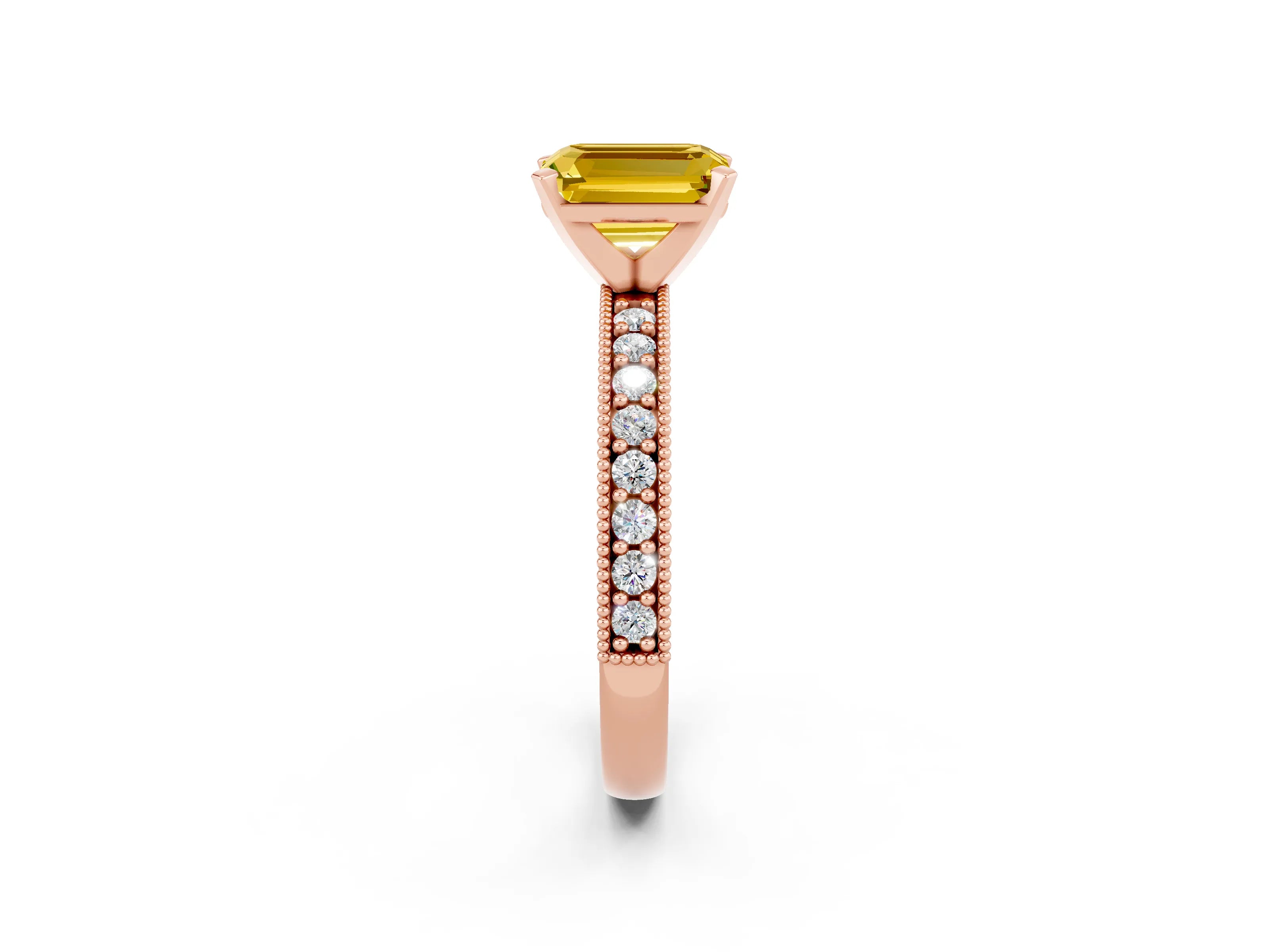 Rose gold Emerald Cut Yellow Sapphire Milgrain Pavé Engagement Ring with Four-Prong Setting_38