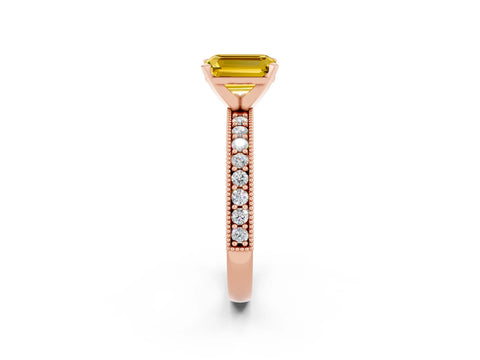 Rose gold Emerald Cut Yellow Sapphire Milgrain Pavé Engagement Ring with Four-Prong Setting_38
