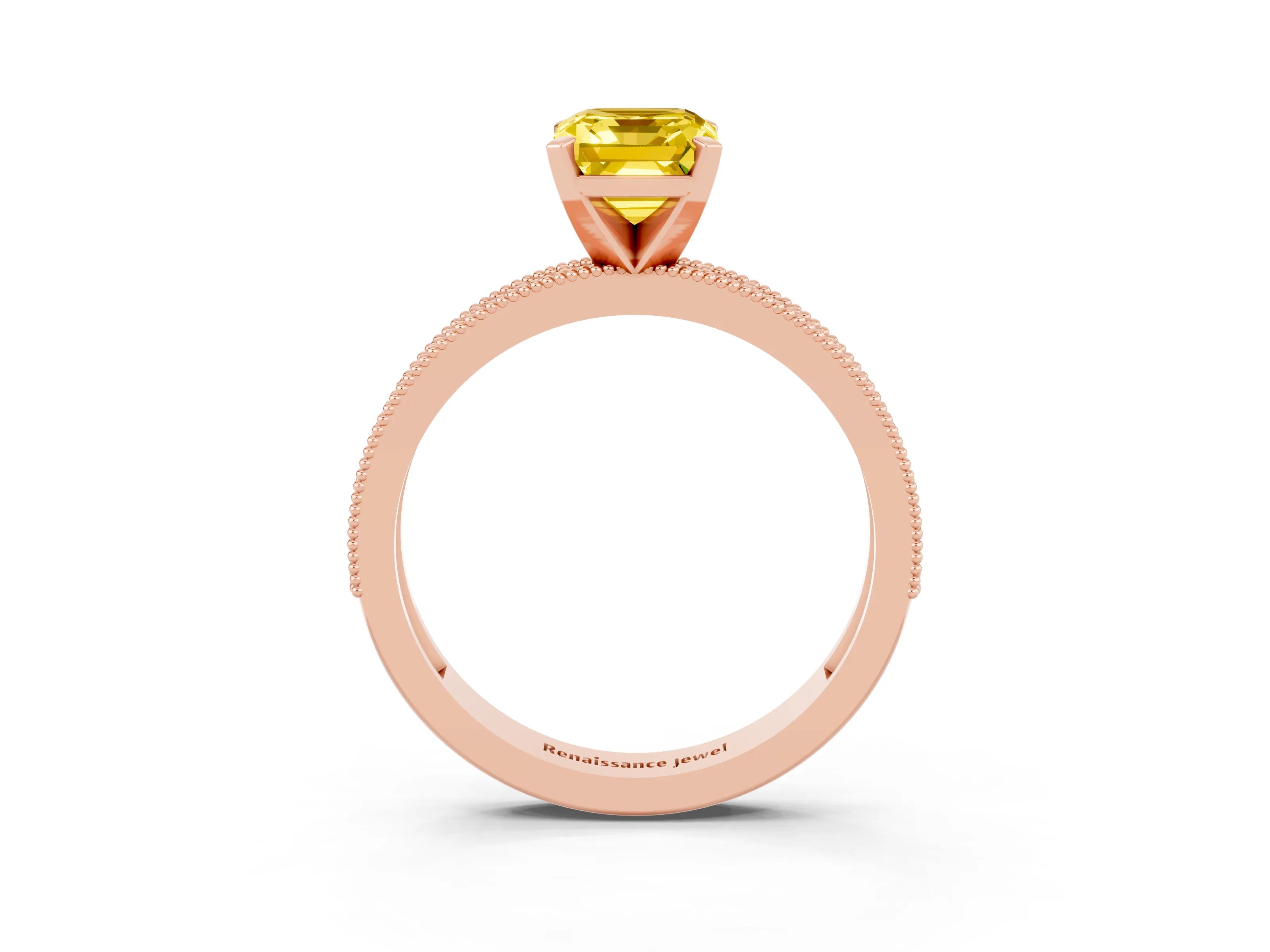 Rose gold Emerald Cut Yellow Sapphire Milgrain Pavé Engagement Ring with Four-Prong Setting_39