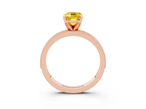 Rose gold Emerald Cut Yellow Sapphire Milgrain Pavé Engagement Ring with Four-Prong Setting_39