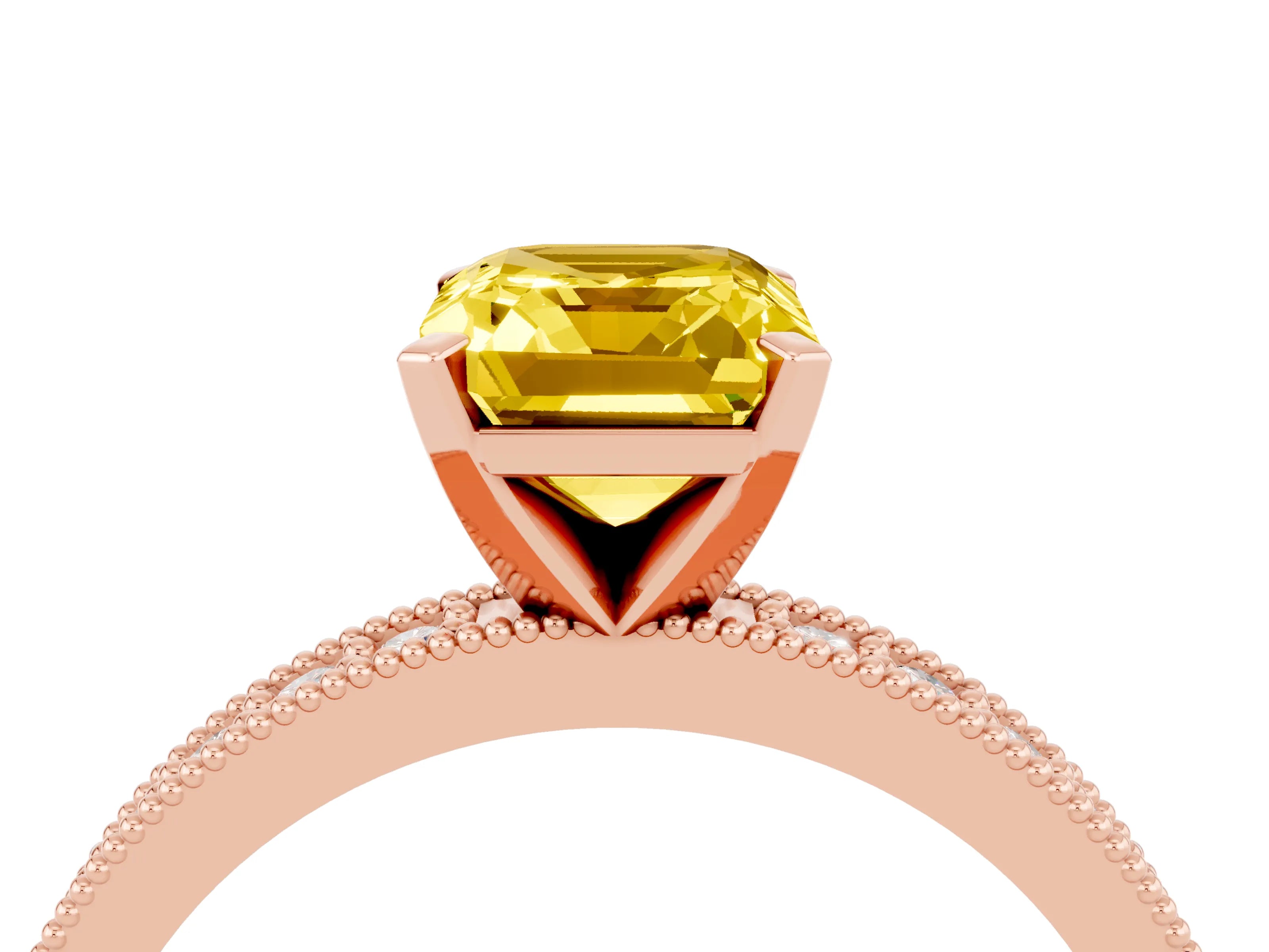 Rose gold Emerald Cut Yellow Sapphire Milgrain Pavé Engagement Ring with Four-Prong Setting_40