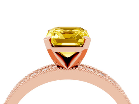 Rose gold Emerald Cut Yellow Sapphire Milgrain Pavé Engagement Ring with Four-Prong Setting_40
