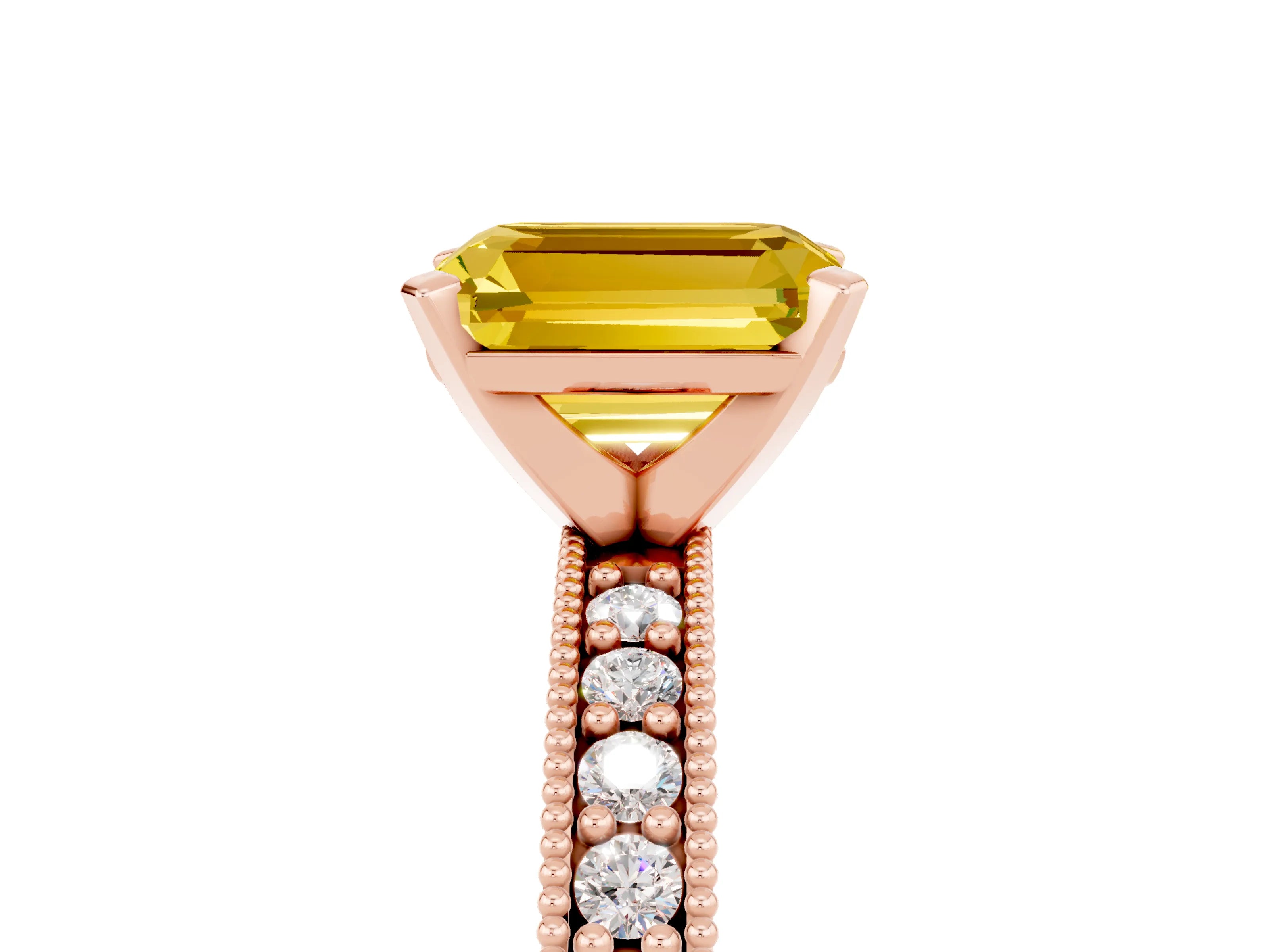 Rose gold Emerald Cut Yellow Sapphire Milgrain Pavé Engagement Ring with Four-Prong Setting_41