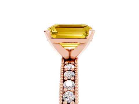 Rose gold Emerald Cut Yellow Sapphire Milgrain Pavé Engagement Ring with Four-Prong Setting_41