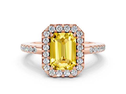Rose gold Emerald Cut Yellow Sapphire Pavé Halo Ring with Four-Prong Setting_12