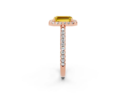 Rose gold Emerald Cut Yellow Sapphire Pavé Halo Ring with Four-Prong Setting_14
