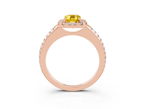 Rose gold Emerald Cut Yellow Sapphire Pavé Halo Ring with Four-Prong Setting_15