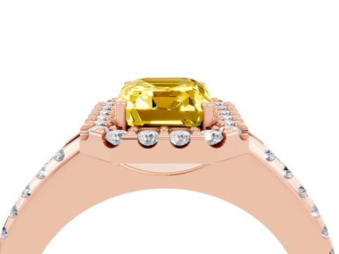 Rose gold Emerald Cut Yellow Sapphire Pavé Halo Ring with Four-Prong Setting_16