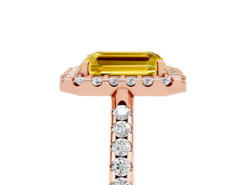 Rose gold Emerald Cut Yellow Sapphire Pavé Halo Ring with Four-Prong Setting_17