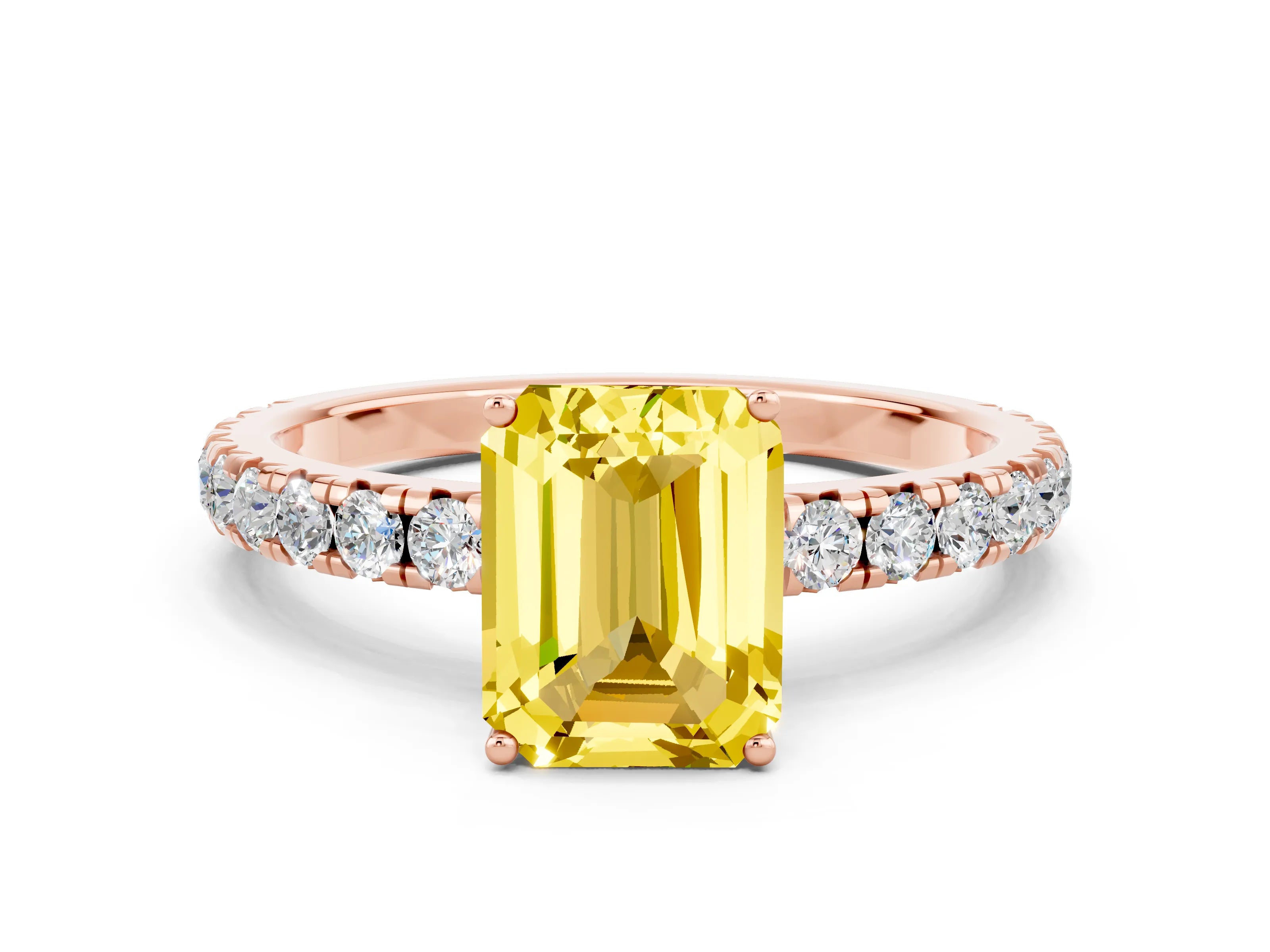Rose gold Emerald Cut Yellow Sapphire Pavé Solitaire Engagement Ring with Four-Prong Setting_12