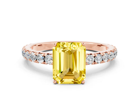 Rose gold Emerald Cut Yellow Sapphire Pavé Solitaire Engagement Ring with Four-Prong Setting_12
