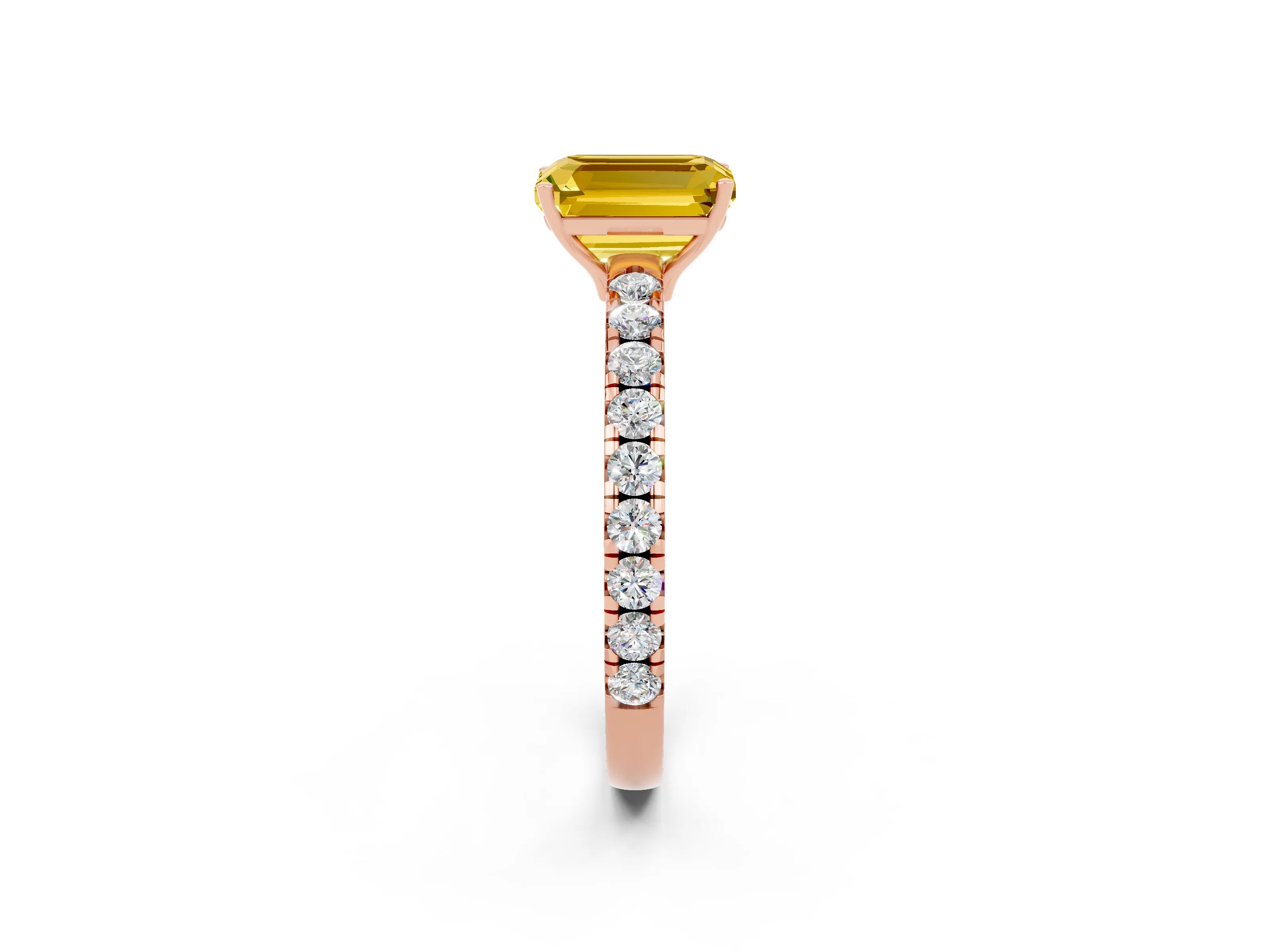 Rose gold Emerald Cut Yellow Sapphire Pavé Solitaire Engagement Ring with Four-Prong Setting_14