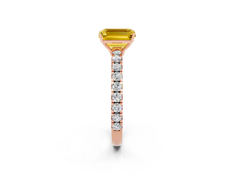 Rose gold Emerald Cut Yellow Sapphire Pavé Solitaire Engagement Ring with Four-Prong Setting_14