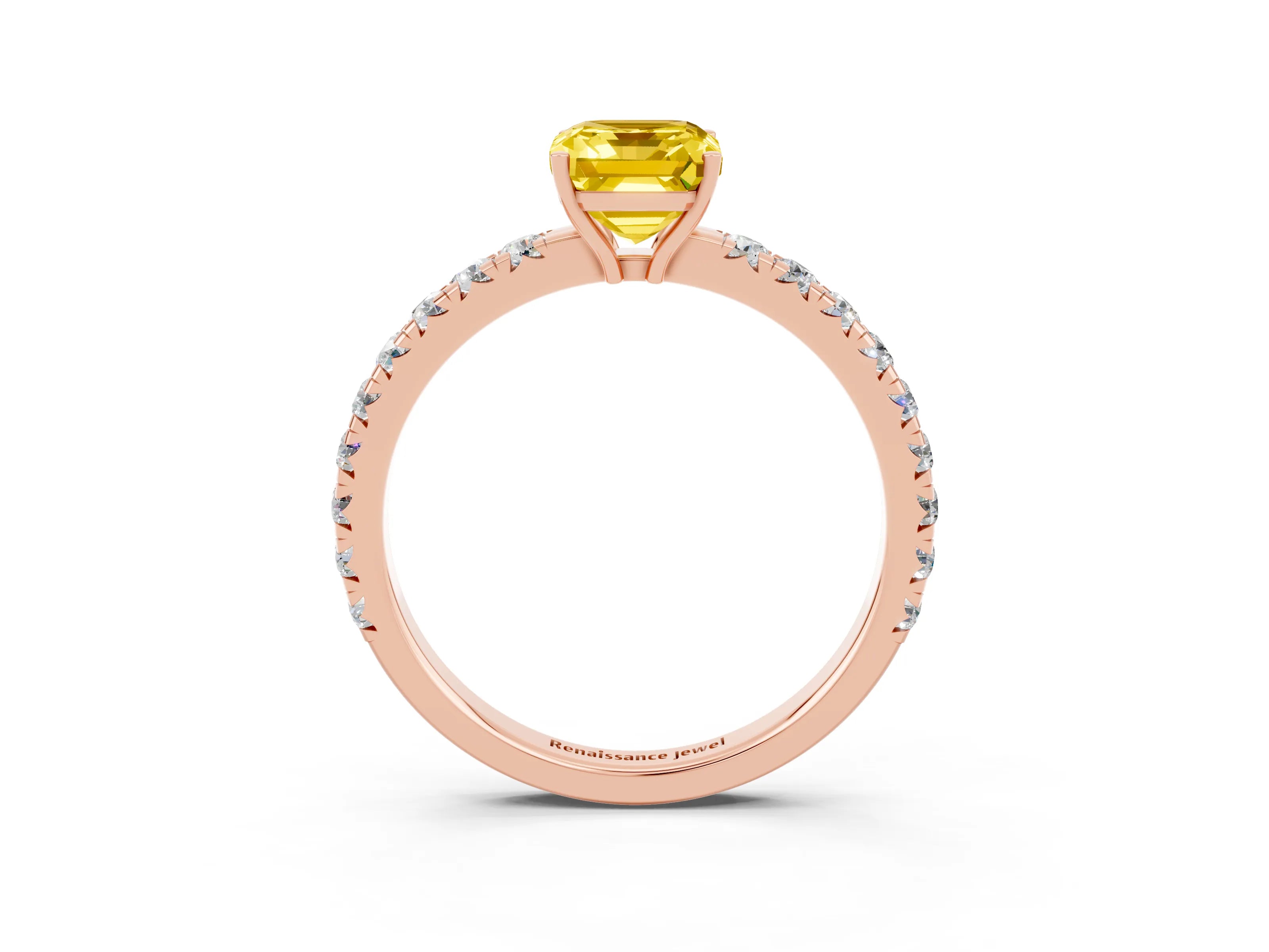 Rose gold Emerald Cut Yellow Sapphire Pavé Solitaire Engagement Ring with Four-Prong Setting_15