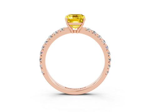 Rose gold Emerald Cut Yellow Sapphire Pavé Solitaire Engagement Ring with Four-Prong Setting_15