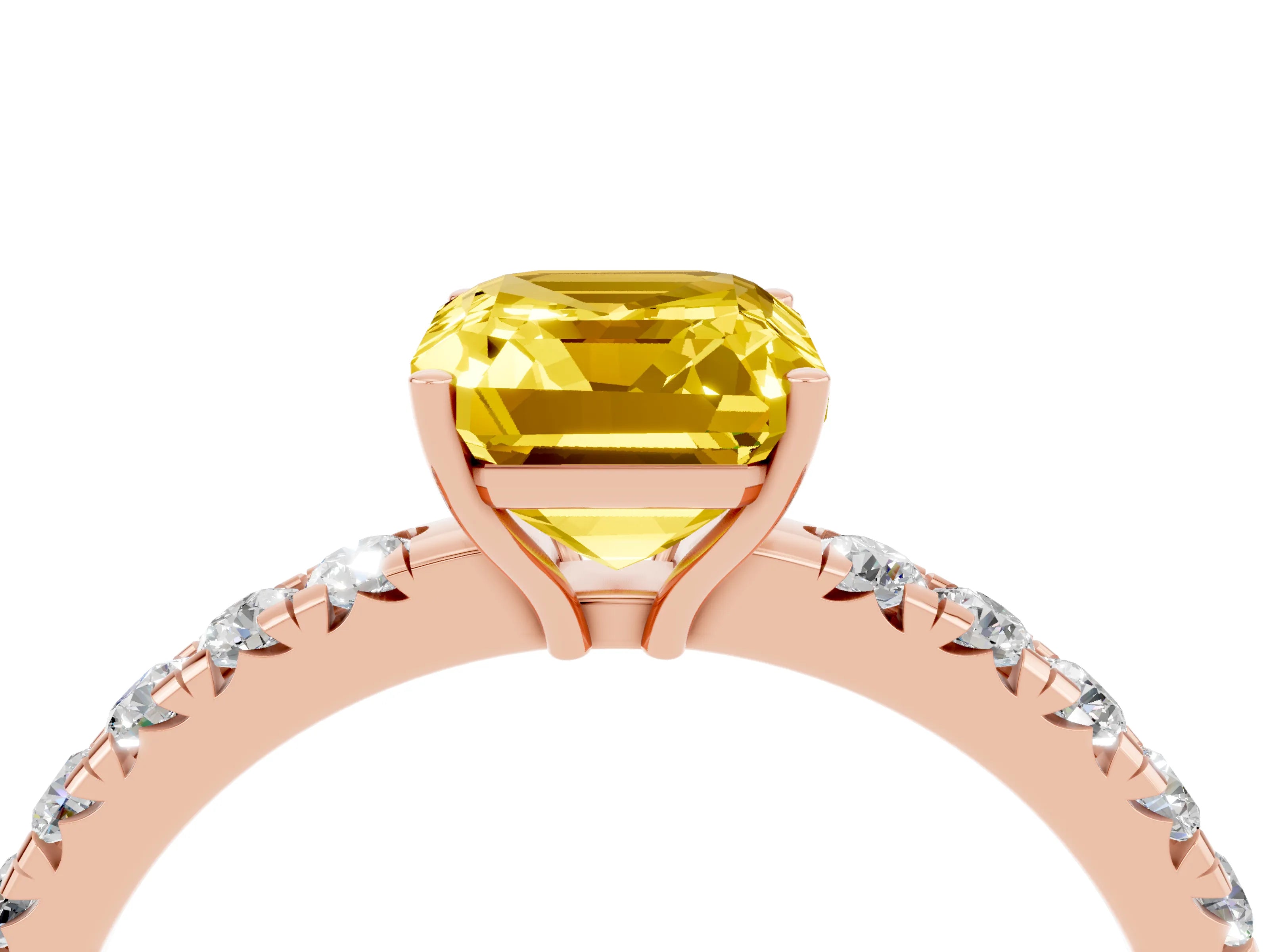 Rose gold Emerald Cut Yellow Sapphire Pavé Solitaire Engagement Ring with Four-Prong Setting_16