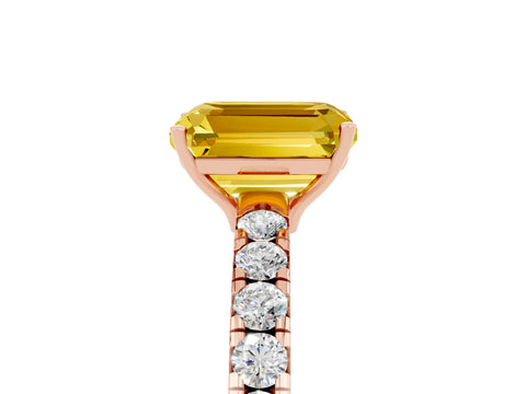 Rose gold Emerald Cut Yellow Sapphire Pavé Solitaire Engagement Ring with Four-Prong Setting_17