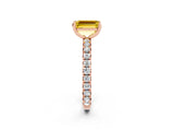 Rose gold Emerald Cut Yellow Sapphire Pavé Solitaire Ring with Round Band and Prong Setting_14