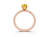 Rose gold Emerald Cut Yellow Sapphire Pavé Solitaire Ring with Round Band and Prong Setting_15
