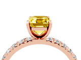 Rose gold Emerald Cut Yellow Sapphire Pavé Solitaire Ring with Round Band and Prong Setting_16