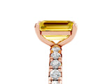 Rose gold Emerald Cut Yellow Sapphire Pavé Solitaire Ring with Round Band and Prong Setting_17