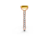 Rose gold Emerald Cut Yellow Sapphire Pavé Solitaire Ring with Round Band and Prong Setting_26