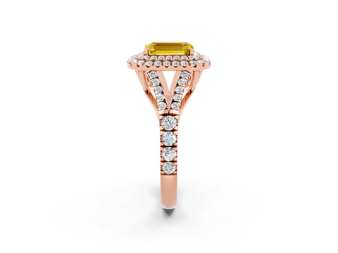 Rose gold Emerald Cut Yellow Sapphire Pavé Split Shank Double Halo Engagement Ring_2