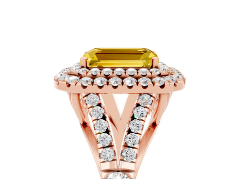 Rose gold Emerald Cut Yellow Sapphire Pavé Split Shank Double Halo Engagement Ring_5