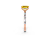 Rose gold Emerald Cut Yellow Sapphire Pave Band Solitaire Ring with Four-Prong Setting_62
