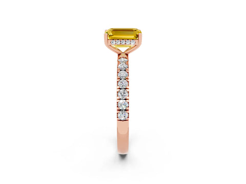 Rose gold Emerald Cut Yellow Sapphire Pave Band Solitaire Ring with Four-Prong Setting_62
