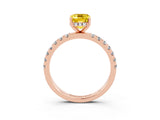 Rose gold Emerald Cut Yellow Sapphire Pave Band Solitaire Ring with Four-Prong Setting_63