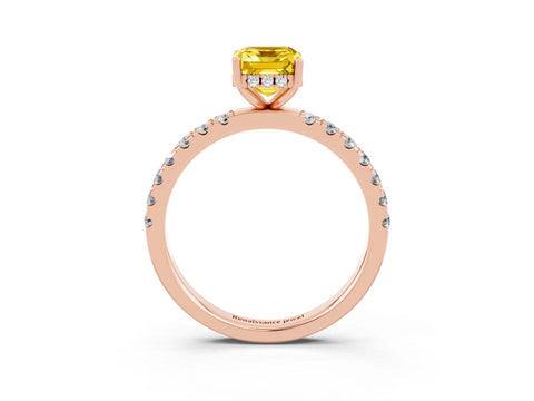 Rose gold Emerald Cut Yellow Sapphire Pave Band Solitaire Ring with Four-Prong Setting_63