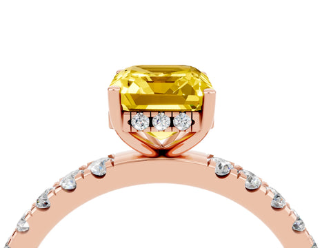 Rose gold Emerald Cut Yellow Sapphire Pave Band Solitaire Ring with Four-Prong Setting_64