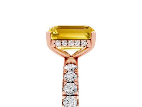 Rose gold Emerald Cut Yellow Sapphire Pave Band Solitaire Ring with Four-Prong Setting_65
