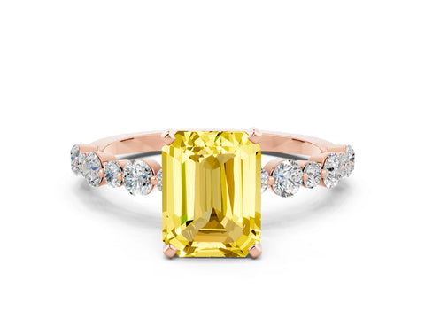 Rose gold Emerald Cut Yellow Sapphire Prong Set Engagement Ring with Pavé Band_12