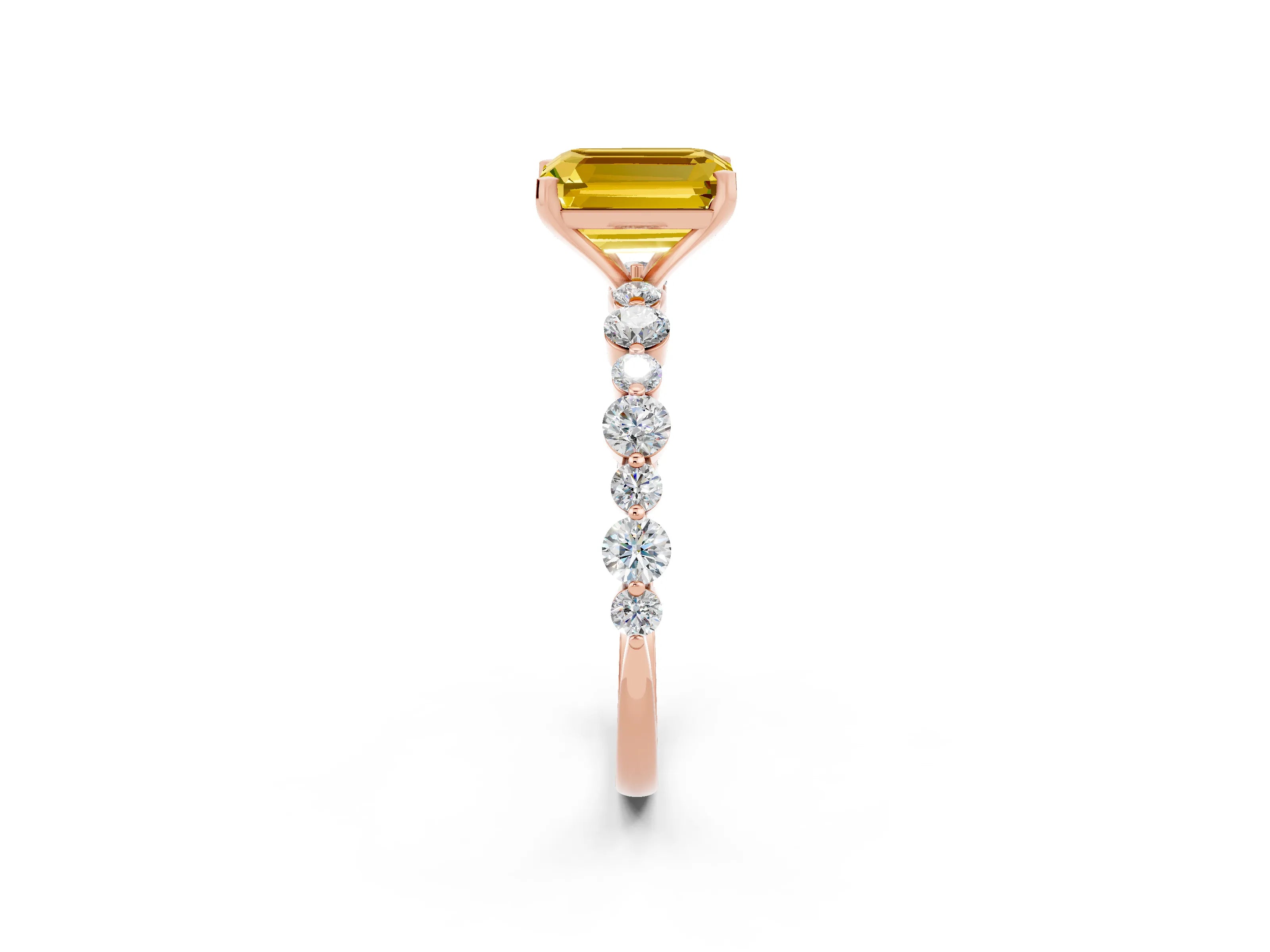 Rose gold Emerald Cut Yellow Sapphire Prong Set Engagement Ring with Pavé Band_14