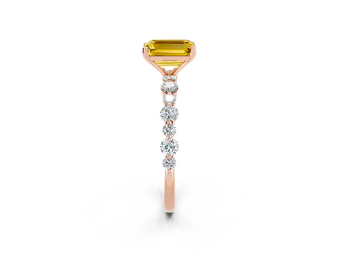 Rose gold Emerald Cut Yellow Sapphire Prong Set Engagement Ring with Pavé Band_14